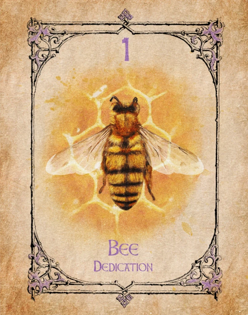 Bee - Dedication - Animal Spirit Oracle Illustration of a bee representing dedication in the Animal Spirit Oracle.