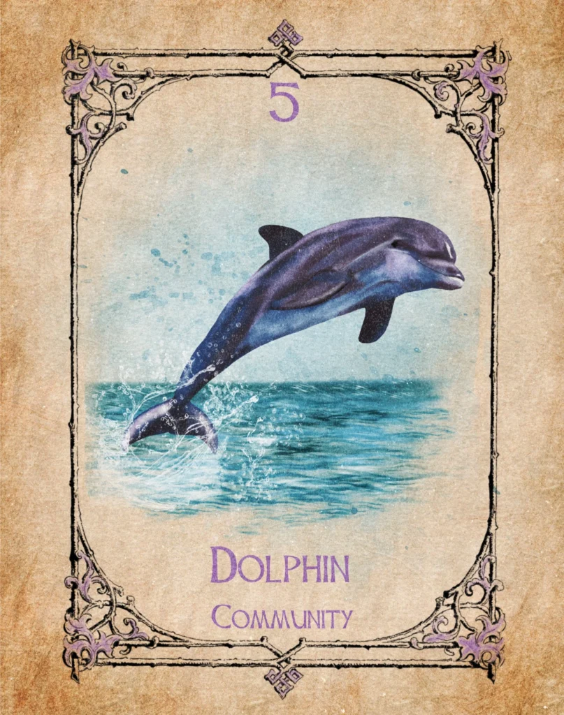Dolphin - Community - Animal Spirit Oracle Illustration of a dolphin representing community in the Animal Spirit Oracle.