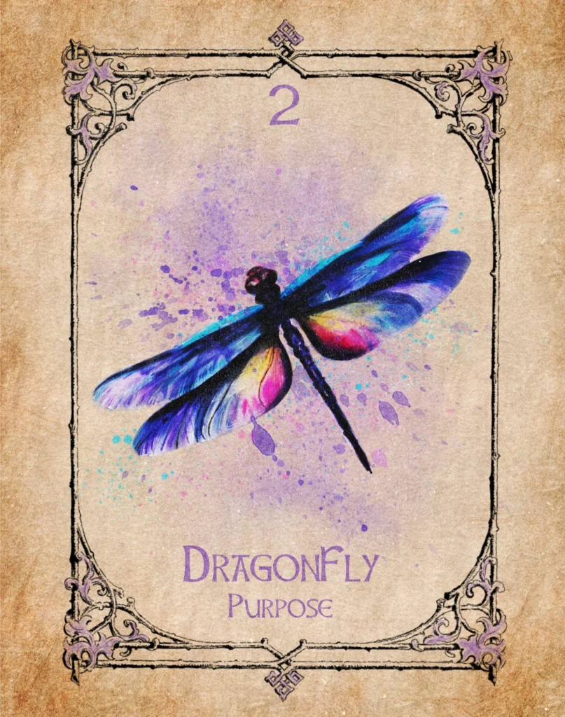 Dragonfly - Purpose - Animal Spirit Oracle Illustration of a dragonfly representing purpose in the Animal Spirit Oracle.