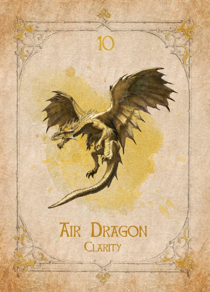 air-dragon-clarity-animal-spirit-oracle Air Dragon Animal Spirit Oracle illustration representing clarity, passion, freedom and spiritual potential.