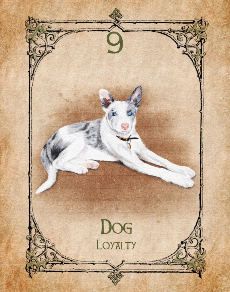 dog-loyalty-animal-spirit-oracle Dog Animal Spirit Oracle illustration representing loyalty, love and contentment.
