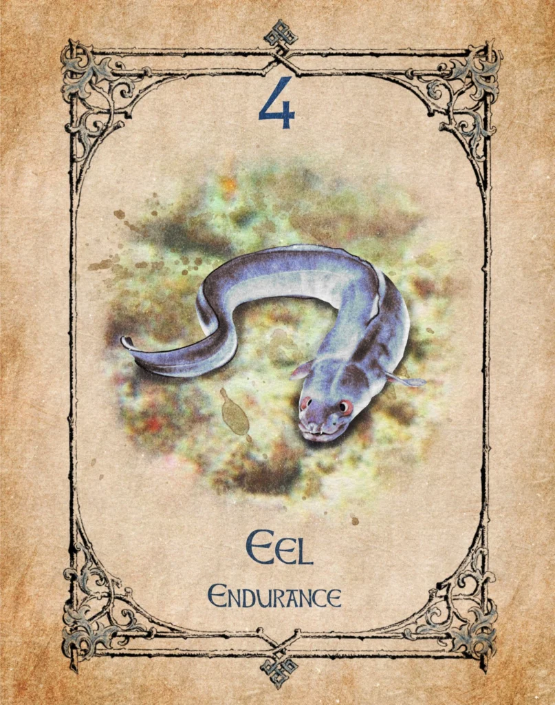 eel-endurance-animal-spirit-oracle Illustration of an eel representing endurance in the Animal Spirit Oracle.