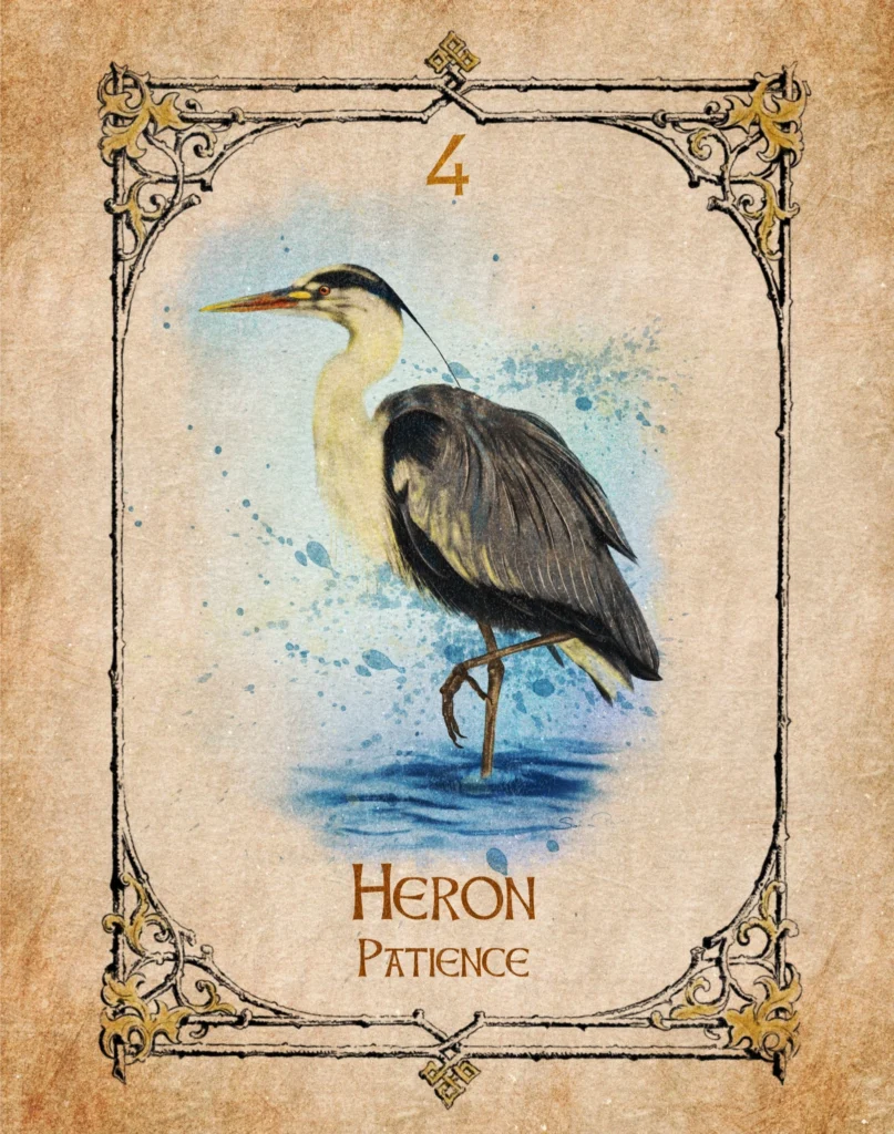 heron-patience-animal-spirit-oracle Heron Animal Spirit Oracle illustration representing patience, serenity and spiritual wisdom.