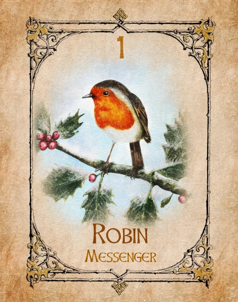 robin-messenger-animal-spirit-oracle Robin Animal Spirit Oracle illustration representing messenger, new beginnings and the reassuring presence of spirit.