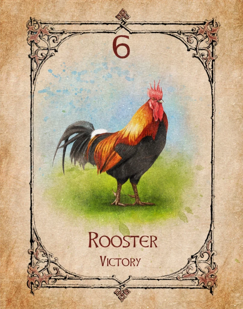rooster-victory-animal-spirit-oracle Rooster Animal Spirit Oracle illustration representing victory, reliability and service.