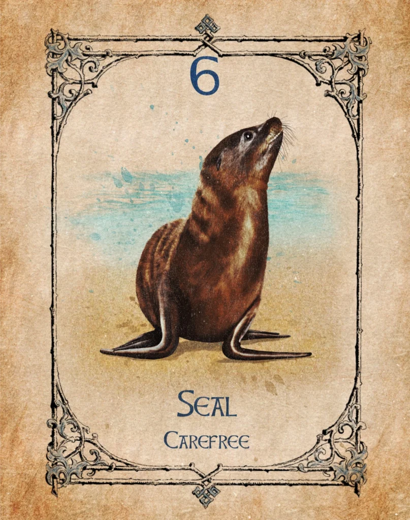 seal-carefree-animal-spirit-oracle Illustration of a seal representing carefree living in the Animal Spirit Oracle.