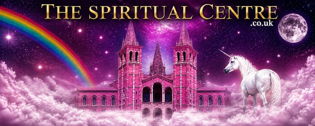 The Spiritual Centre.co.uk Banner The Spiritual Centre beneath a rainbow, moon and stars above the clouds.