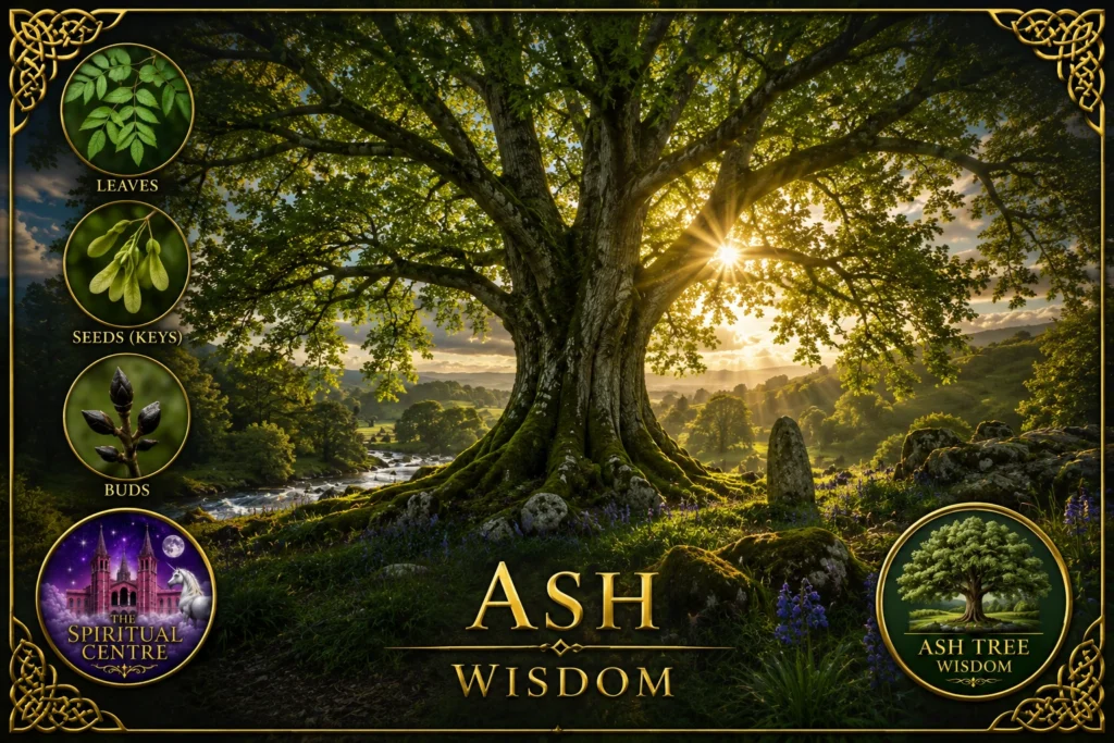 Ash Tree representing Wisdom, with Ash leaves, keys and black buds, for The Spiritual Centre.