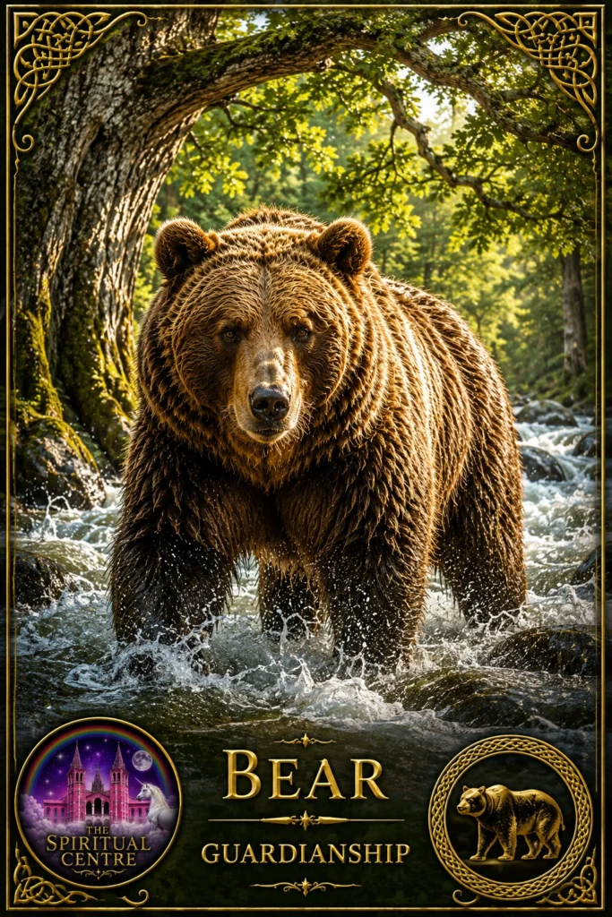 bear-guardianship-animal-spirit-oracle Illustration of a bear representing guardianship in the Animal Spirit Oracle.